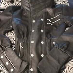 Ayyawear Black Leather-Women's Moto Jacket
